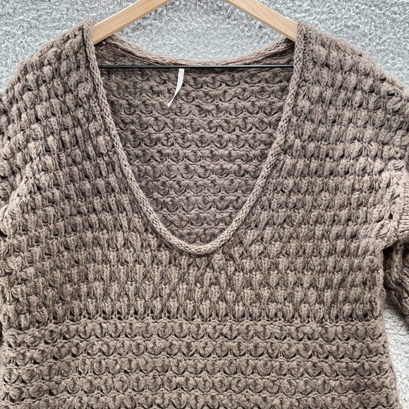 Free People Sweater Brown Oversized Fuzzy V Neck Pullover - Picture 2 of 9